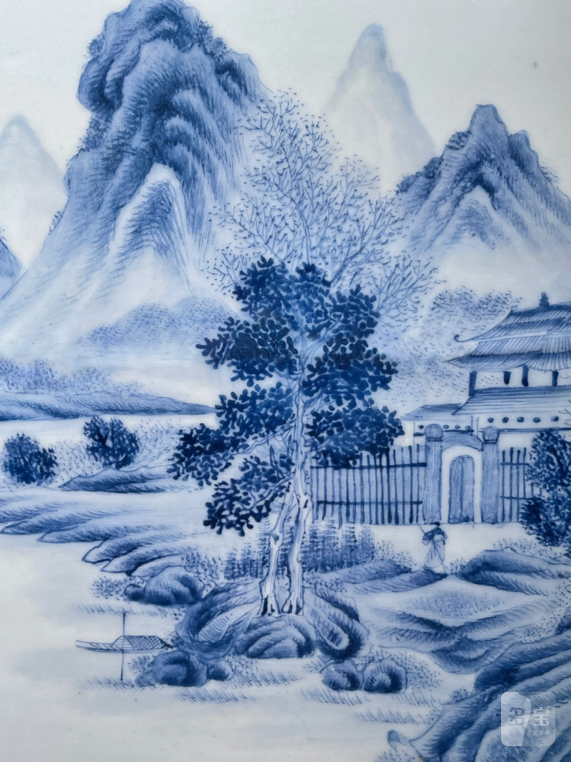 民国 蓝料彩山水纹瓷板 - 图3